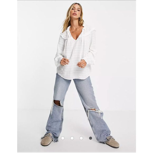 River Island Top Ruffle Bib Blouse Peasant Boho Victorian Cottagecore Size 8 - Picture 2 of 16